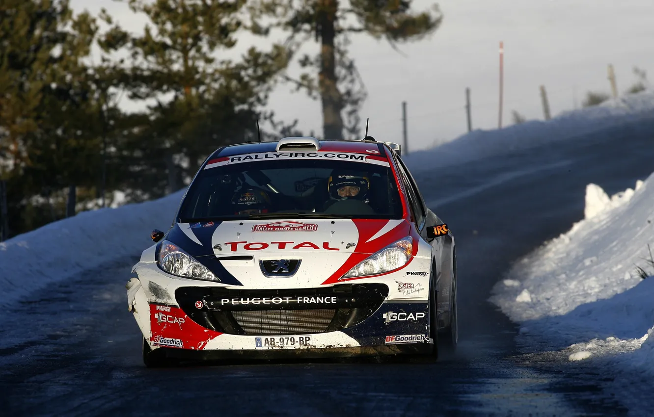 Фото обои Зима, Машина, Пежо, Peugeot, WRC, Rally, Ралли, Передок
