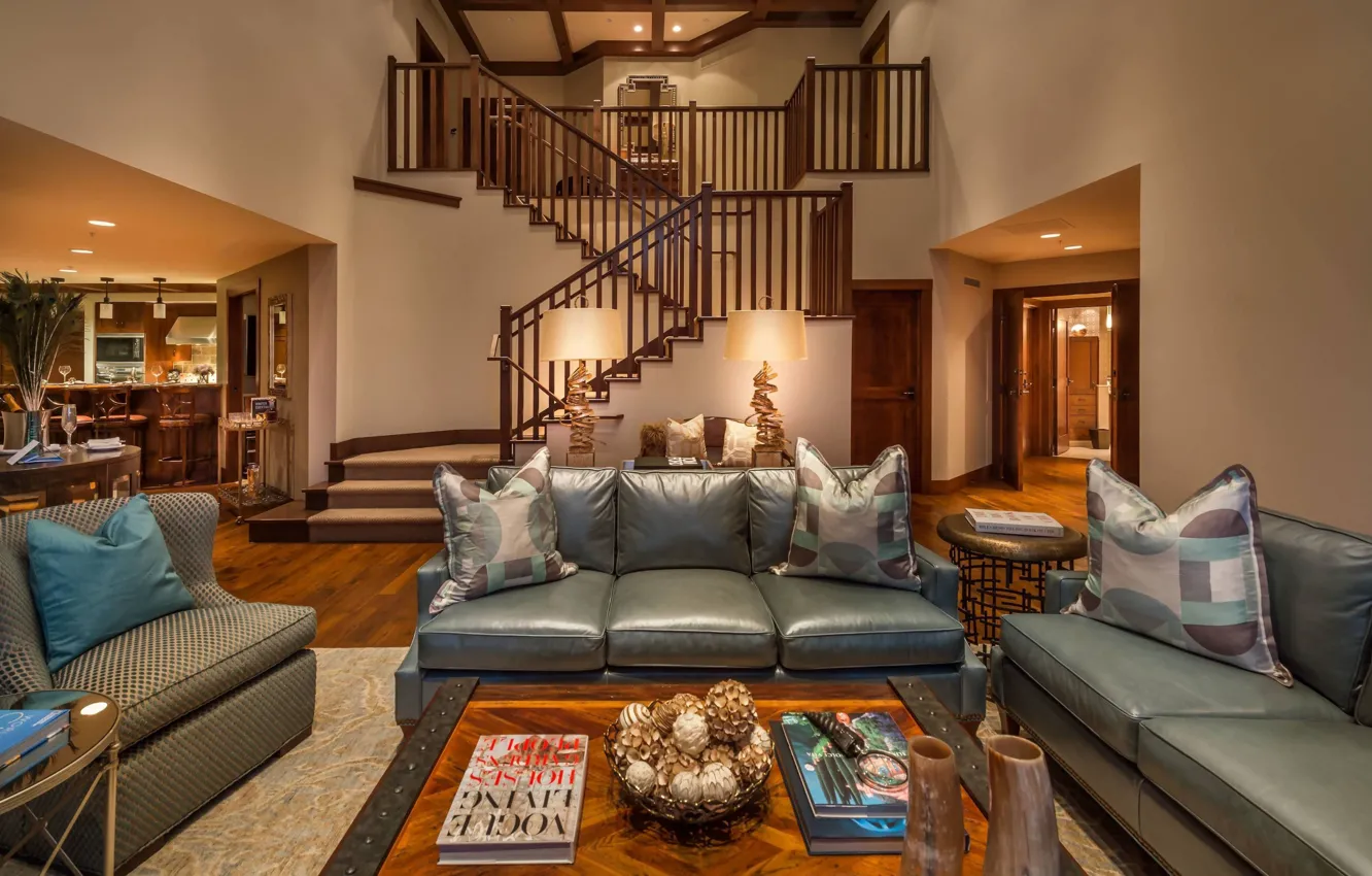 Фото обои дизайн, стиль, интерьер, гостиная, Lake Tahoe, озеро Тахо, два уровня, Ritz Carlton hotel