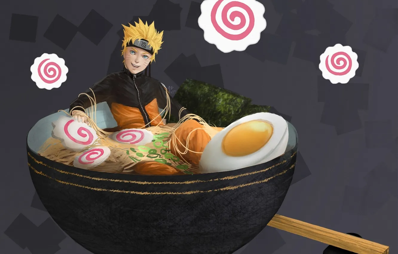 Фото обои еда, арт, суп, парень, пиала, лапша, Naruto Ramen