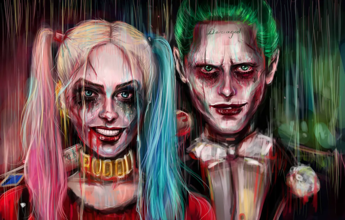 Фото обои Joker, painting, artwork, Harley Quinn