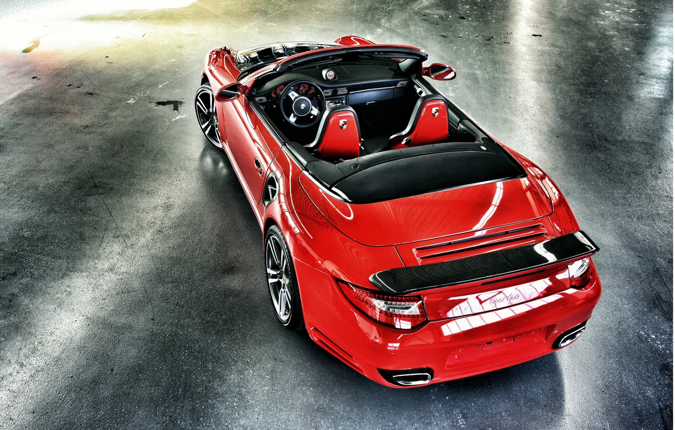 Фото обои красный, 997, Porsche, turbo, red, карбон, кабриолет, порше
