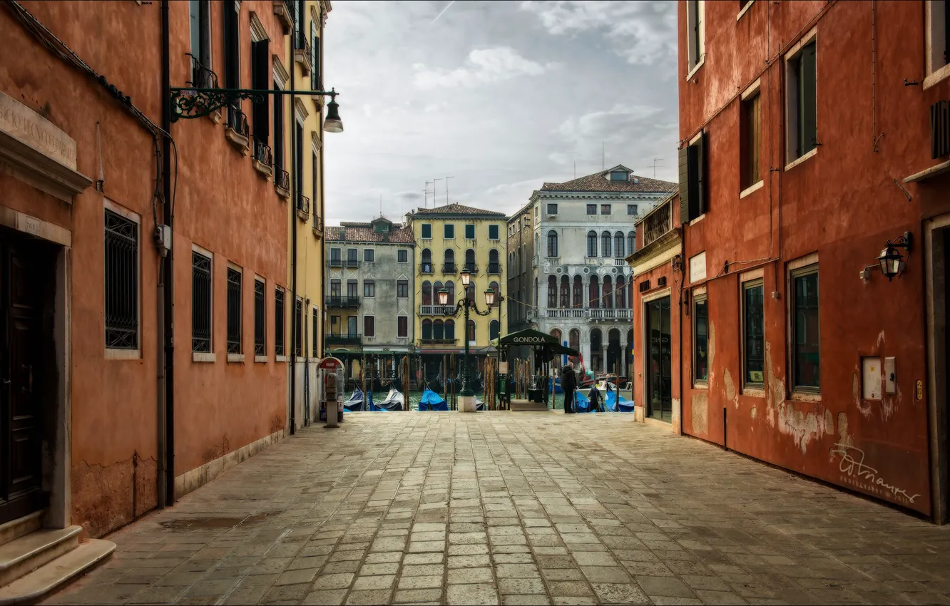 Фото обои улица, дома, лодки, Италия, Венеция