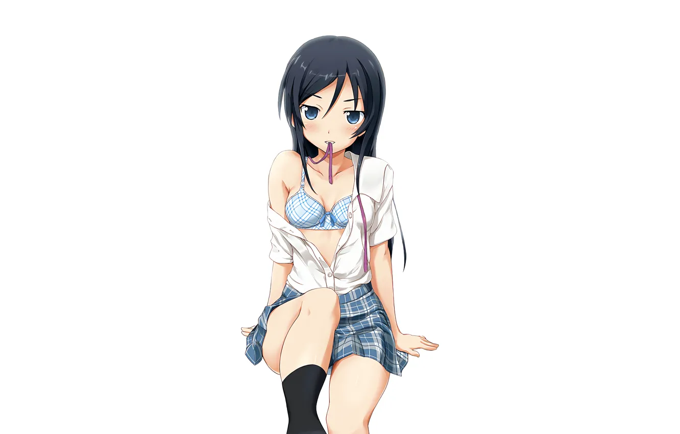 Фото обои girl, sexy, lingerie, bra, cleavage, school uniform, long hair, boobs