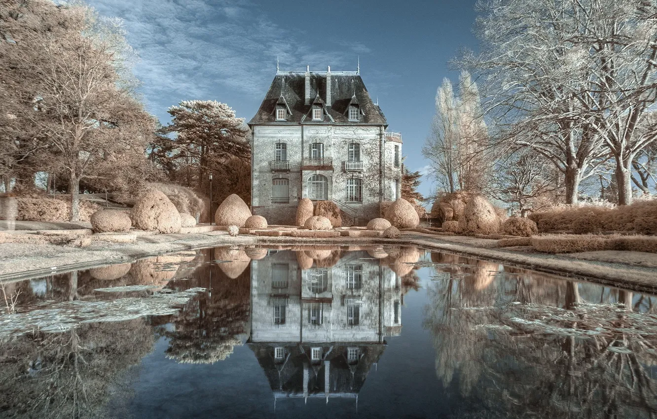 Фото обои отражение, замок, Château de Truyes