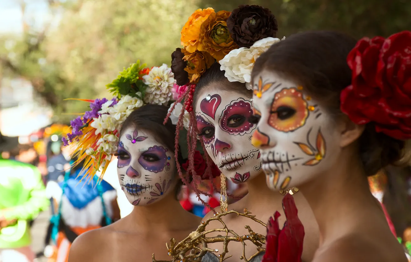 Фото обои лето, лицо, стиль, девушки, раскрас, dia de los muertos, день мёртвых