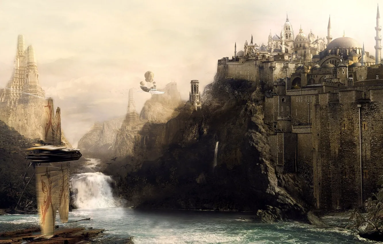 Фото обои река, водопад, поток, крепость, Стамбул, Аэробус