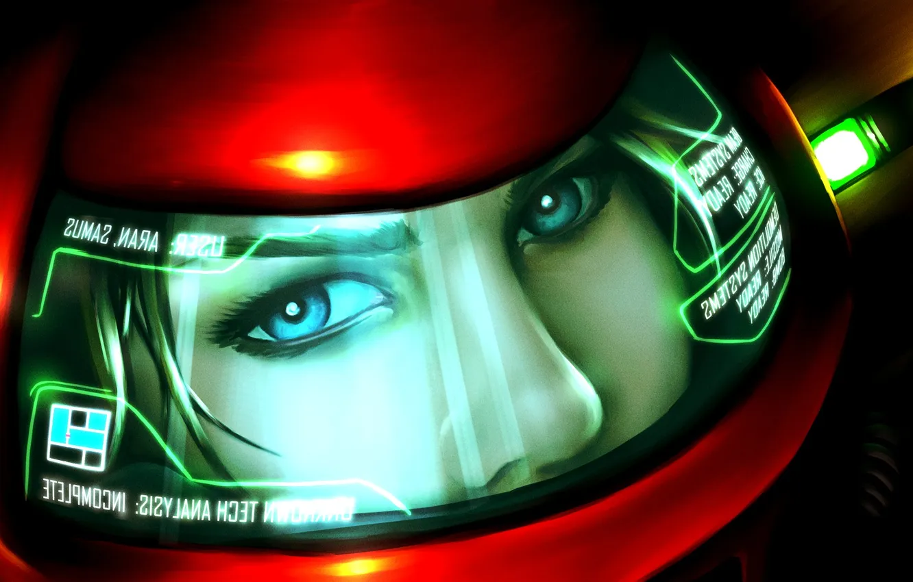 Фото обои взгляд, шлем, Samus Aran, Metroid