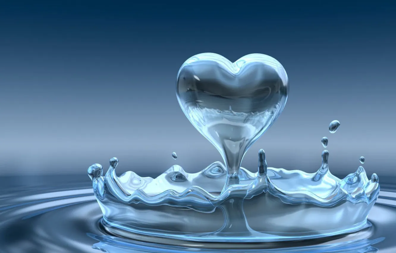 Фото обои вода, капля, сердца, форма