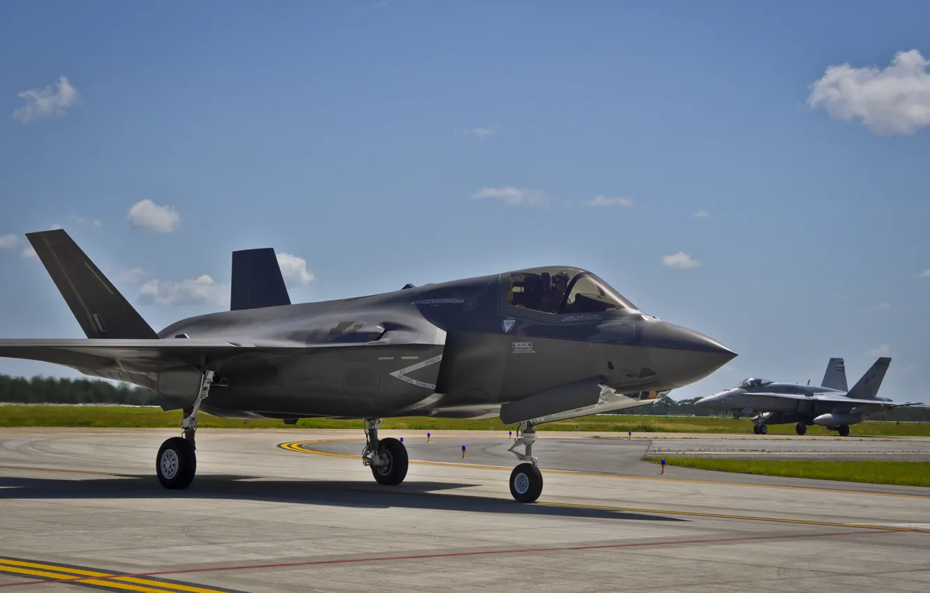 Фото обои ВВС США, Lightning II, F-35, Истребителей-бомбардировщик
