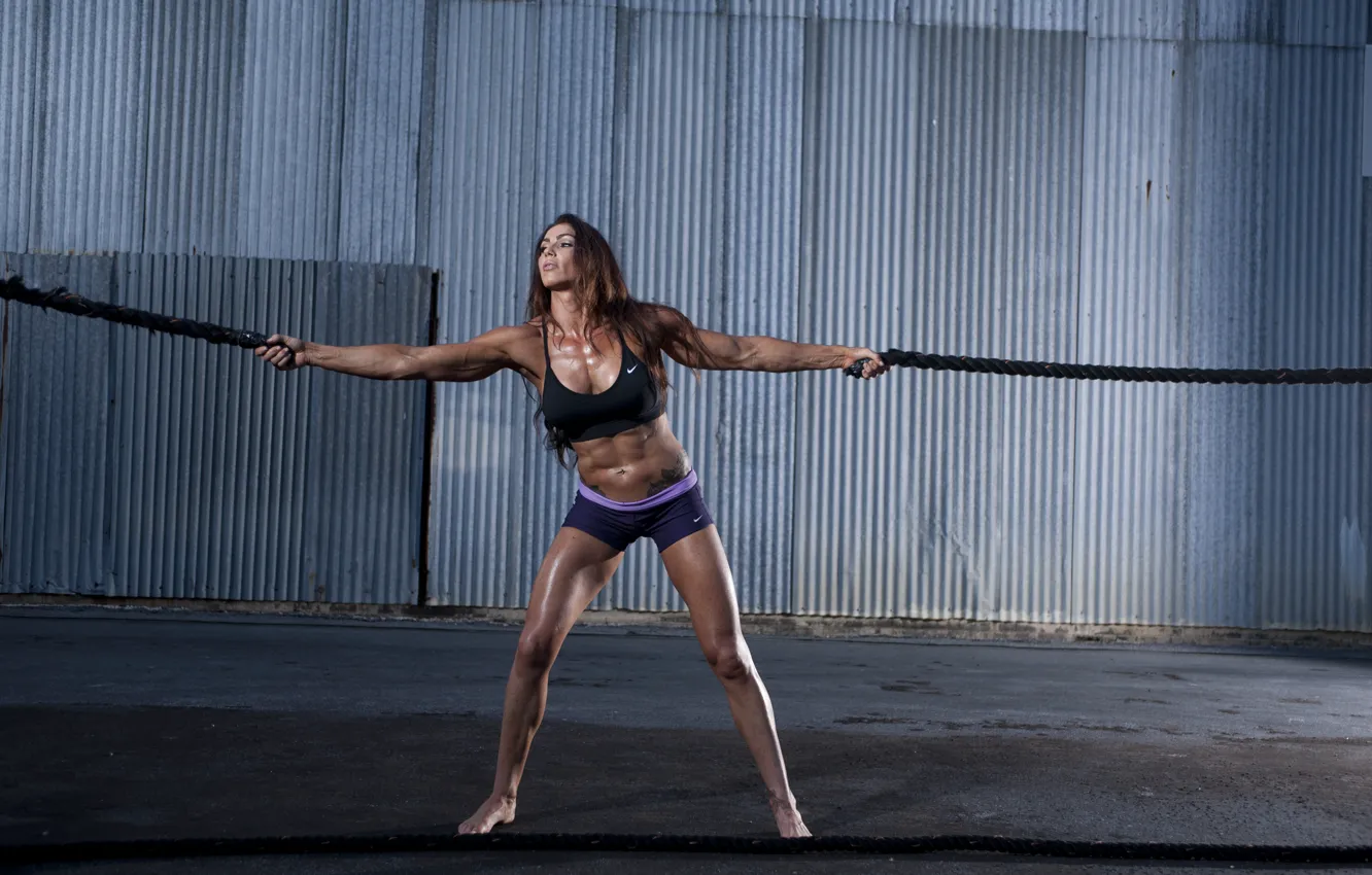 Фото обои model, pose, fitness, ropes, Denise Bond