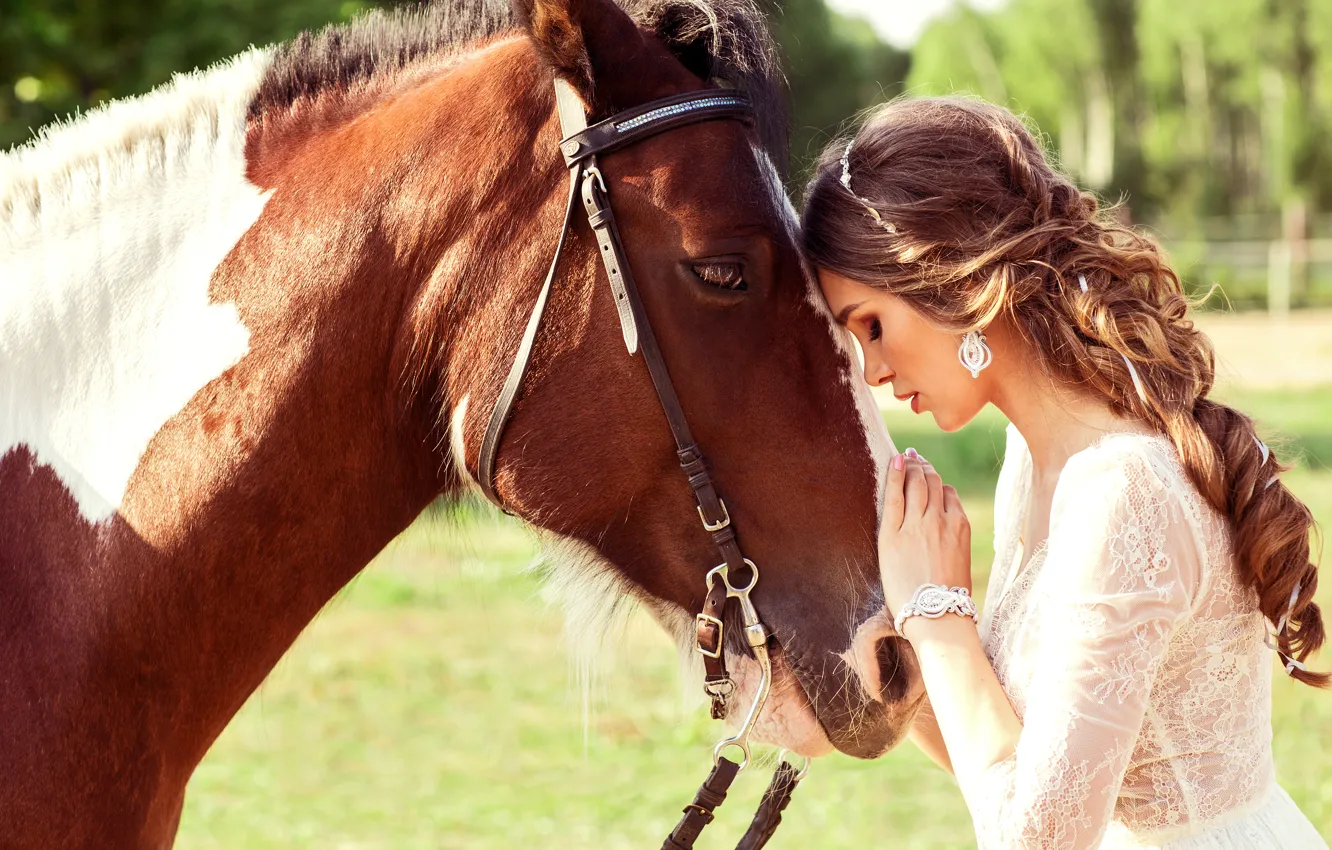 Фото обои девушка, лошадь, шатенка