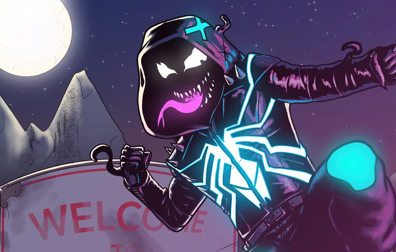 Фото обои spider-man, art, venom, superhero, neon venom