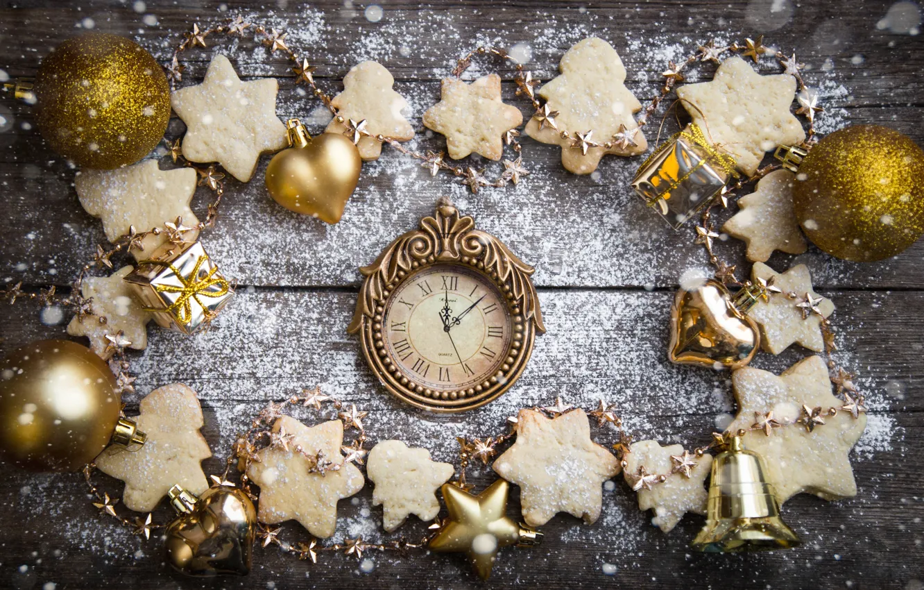 Фото обои снег, украшения, печенье, Рождество, Новый год, new year, Christmas, wood