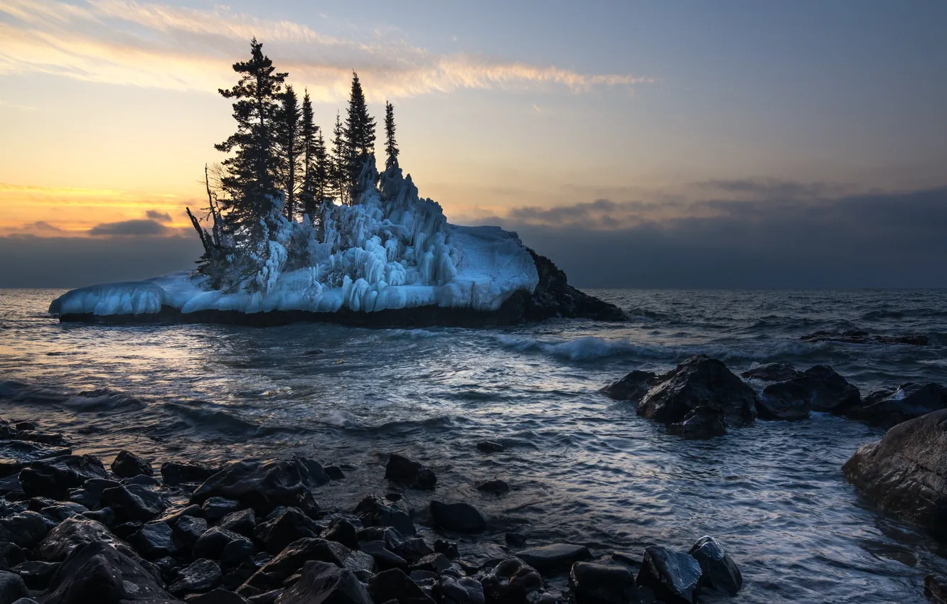 Фото обои Winter, morning, Lake Superior