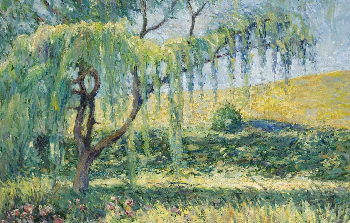 Фото обои пейзаж, картина, импрессионизм, Бланш Моне, Blanche Hoschede-Monet, Ива Розы и Кувшинки в Живерни