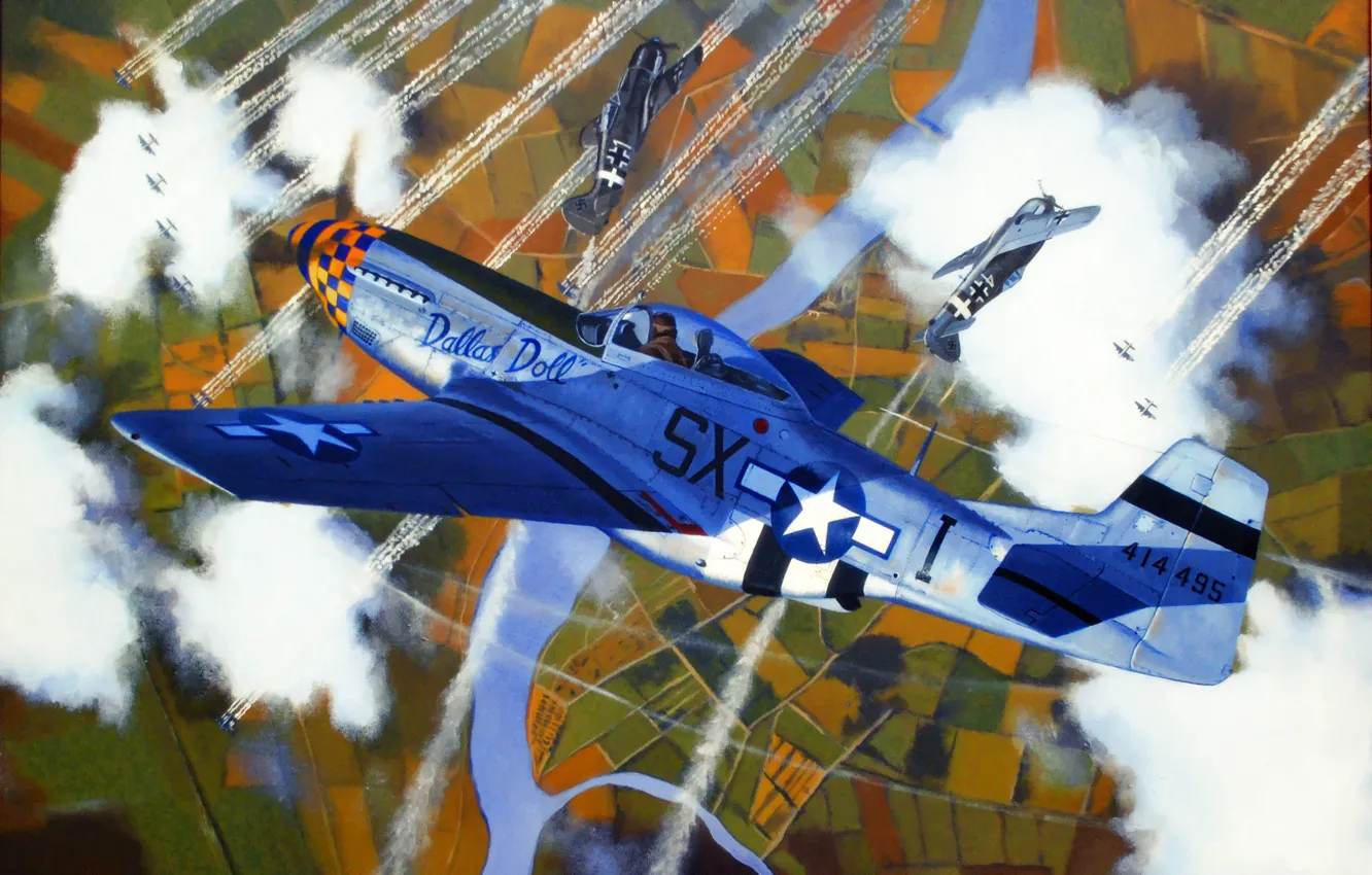 Фото обои fighter, war, art, airplanes, painting, aviation, ww2, fw 190