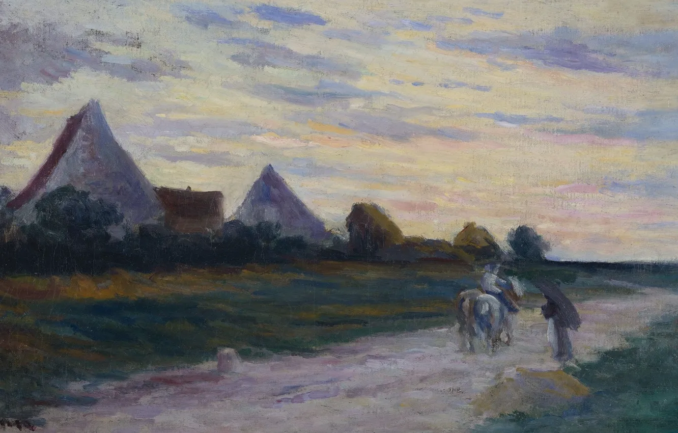 Фото обои пейзаж, картина, Максимильен Люс, Maximilien Luce, Дорожная Сцена