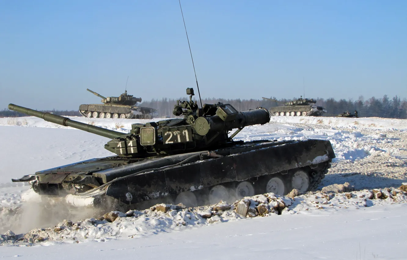 Фото обои зима, снег, танк, Россия, Т-80 БВ