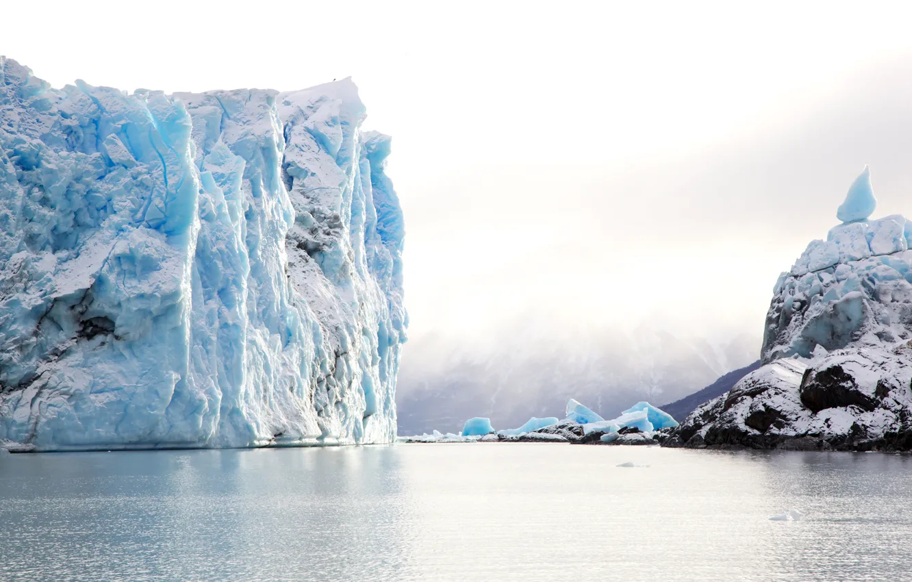 Фото обои лед, снег, камни, океан, берег, айсберг, Аргентина, Patagonia