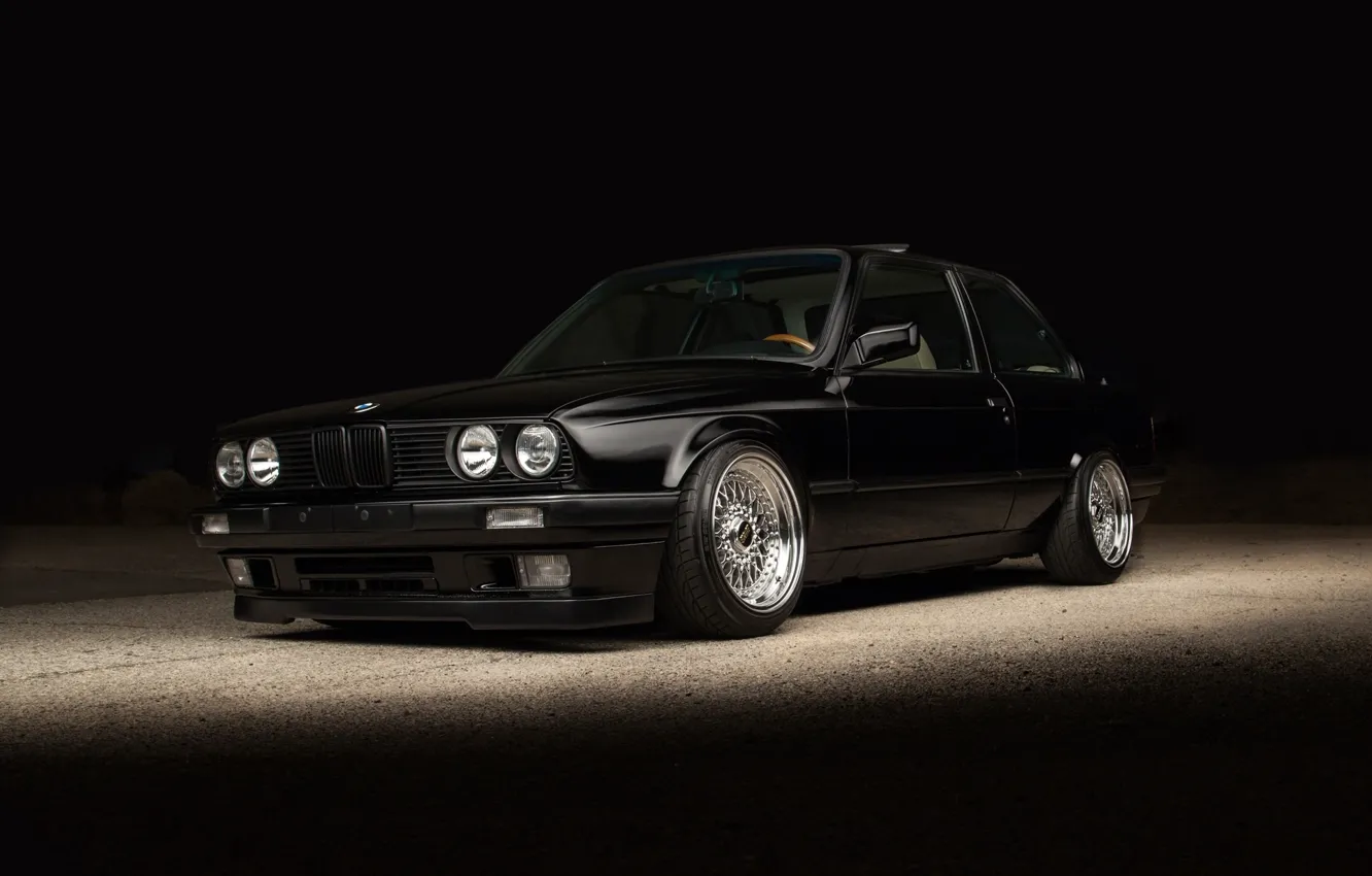 Фото обои BMW, черная, E30, stance, BBS rs