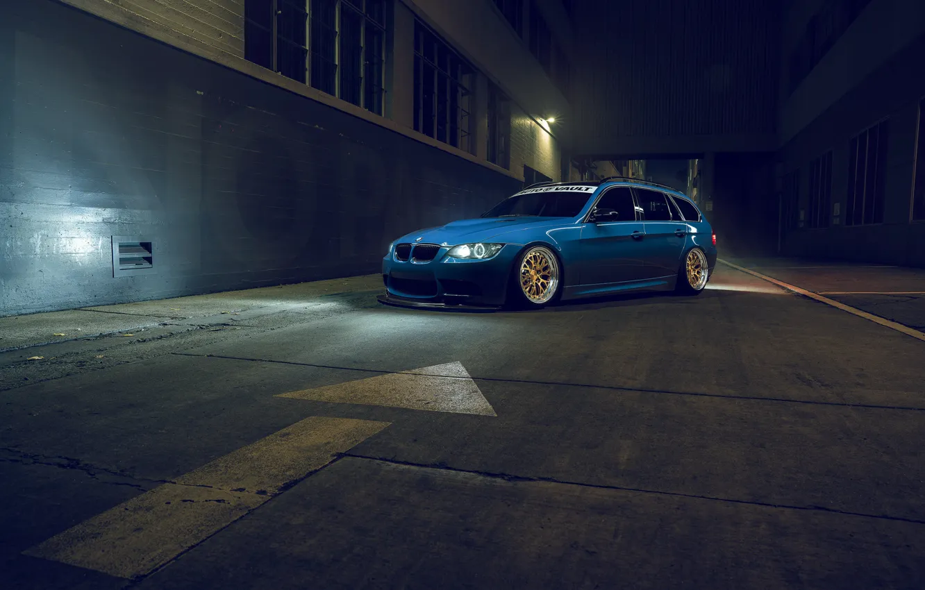 Фото обои BMW, Blue, Front, Stance, E91, Rotifrom