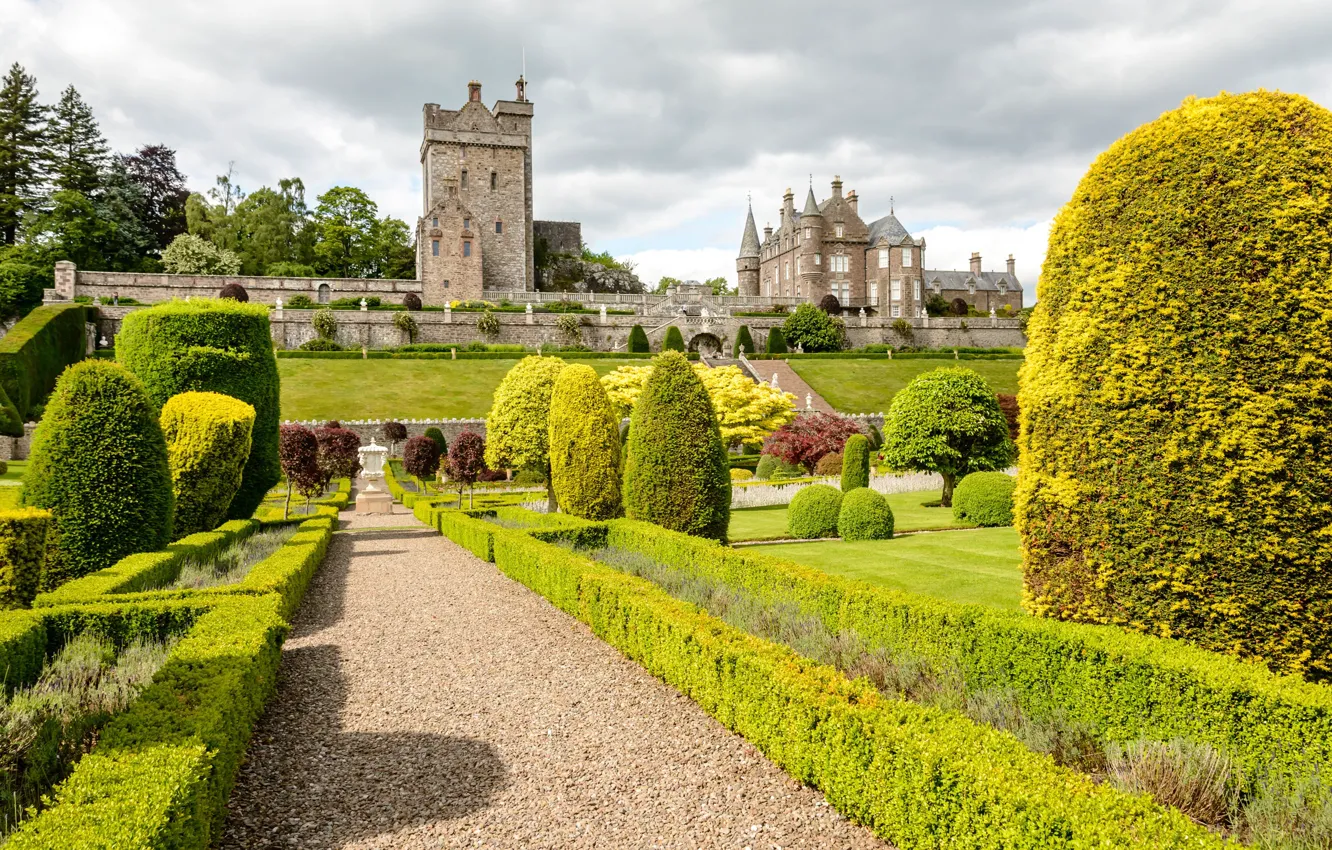 Фото обои замок, стены, сад, Шотландия, крепость, Scotland, Drummond Gardens and Castle