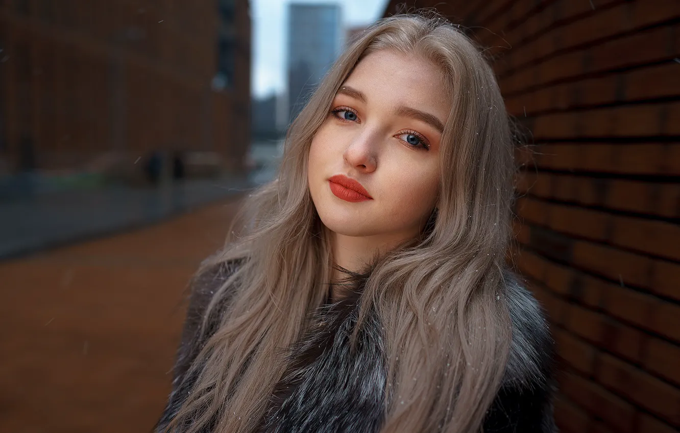 Фото обои снег, нежность, мех, губки, прелесть, локоны, Alex Four