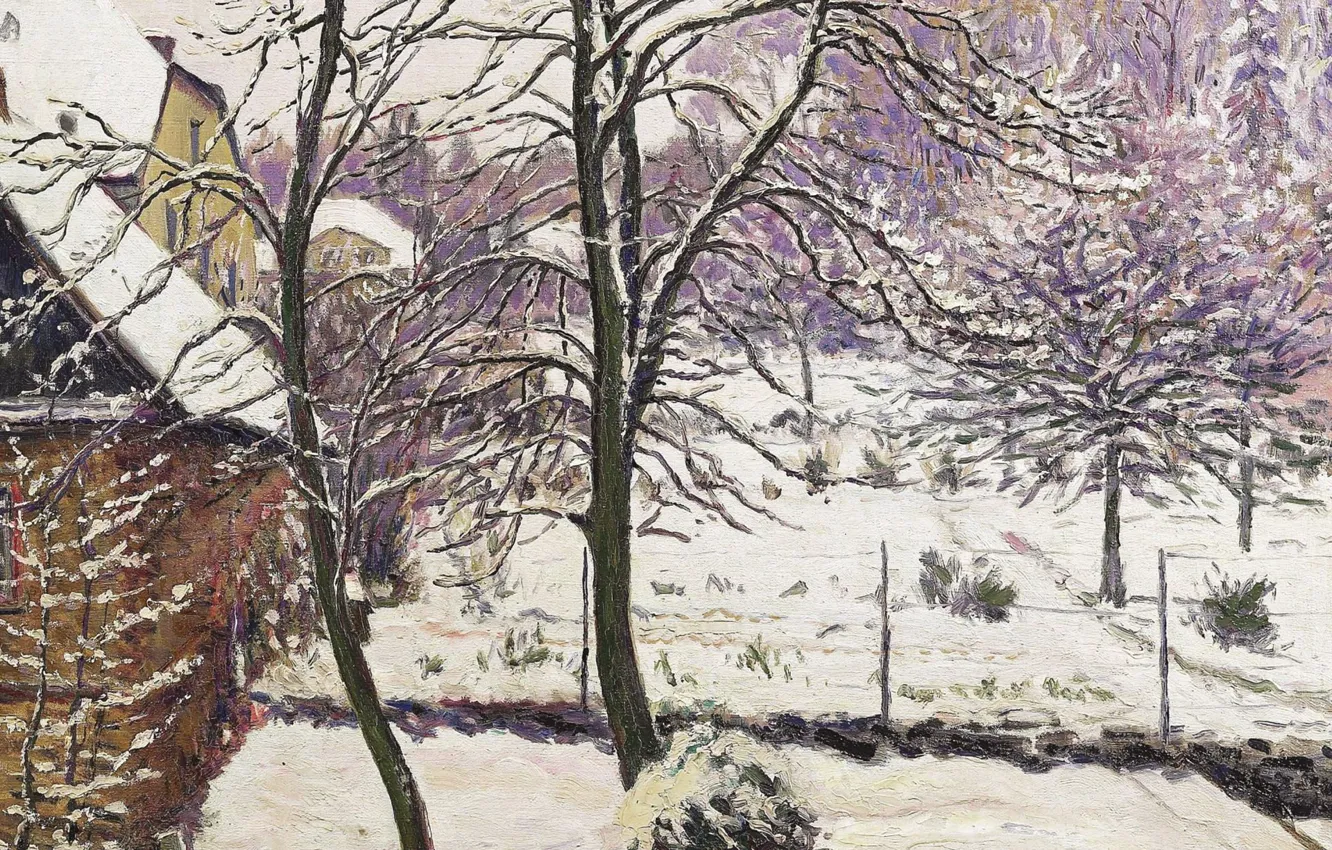 Фото обои зима, пейзаж, картина, Gustave Cariot, Гюстав Карио, Сад под Снегом