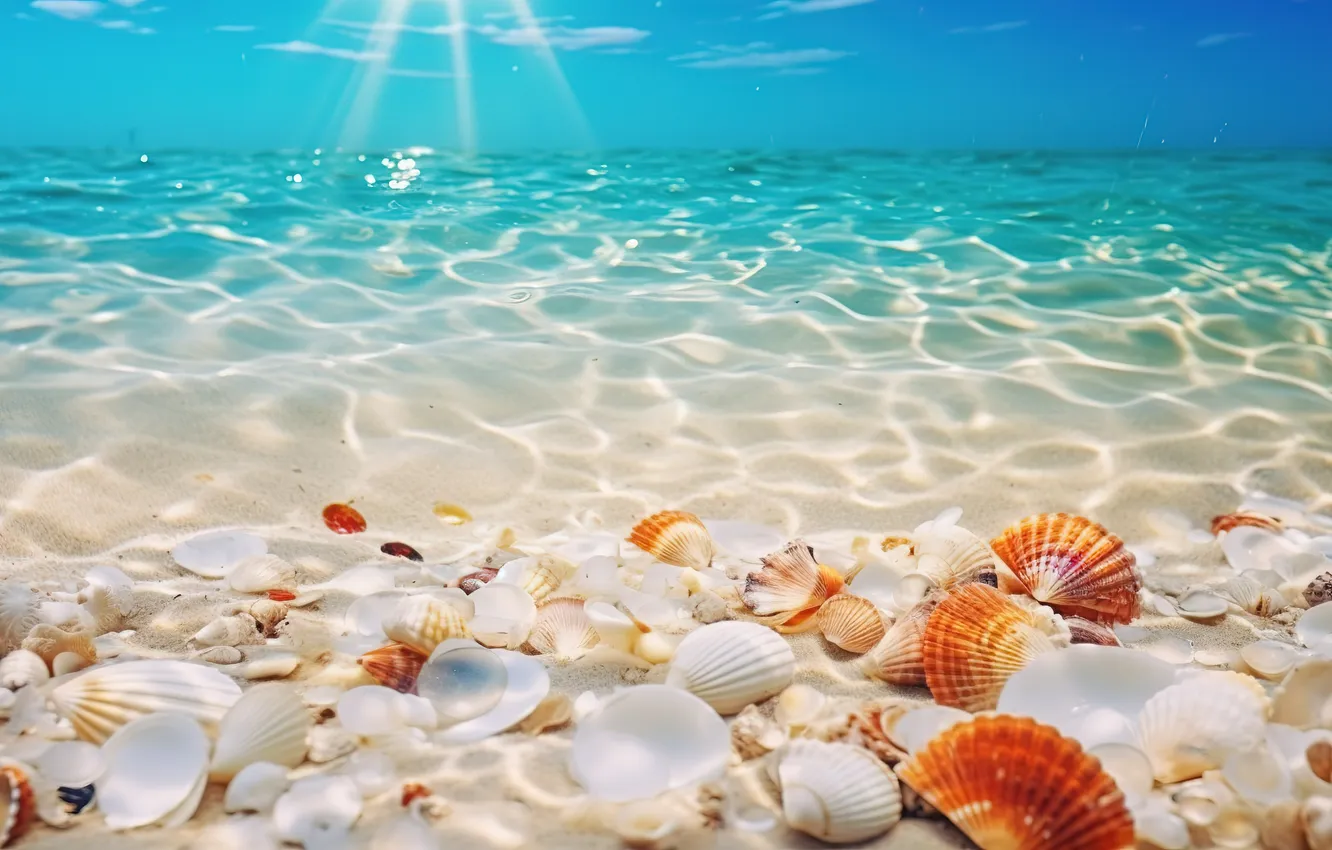 Фото обои песок, море, пляж, ракушки, beach, sea, sand, seashells
