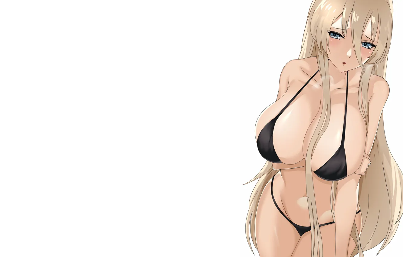 Фото обои girl, sexy, cleavage, long hair, boobs, anime, blue eyes, beautiful