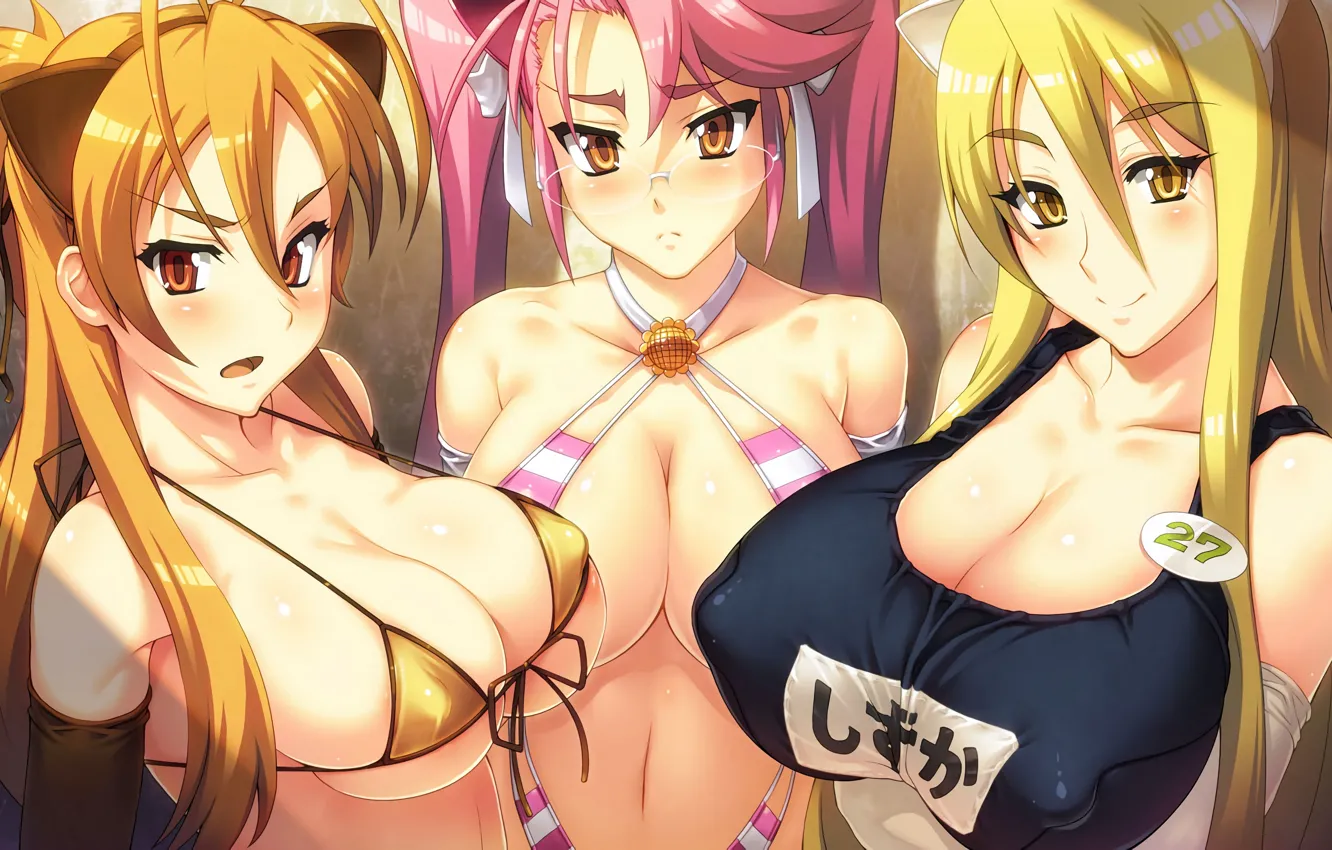 Фото обои sexy, cleavage, pink hair, erect nipples, long hair, girls, boobs, anime