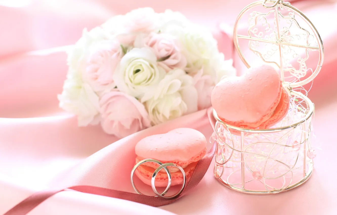 Фото обои цветы, розы, кольца, печенье, коробочка