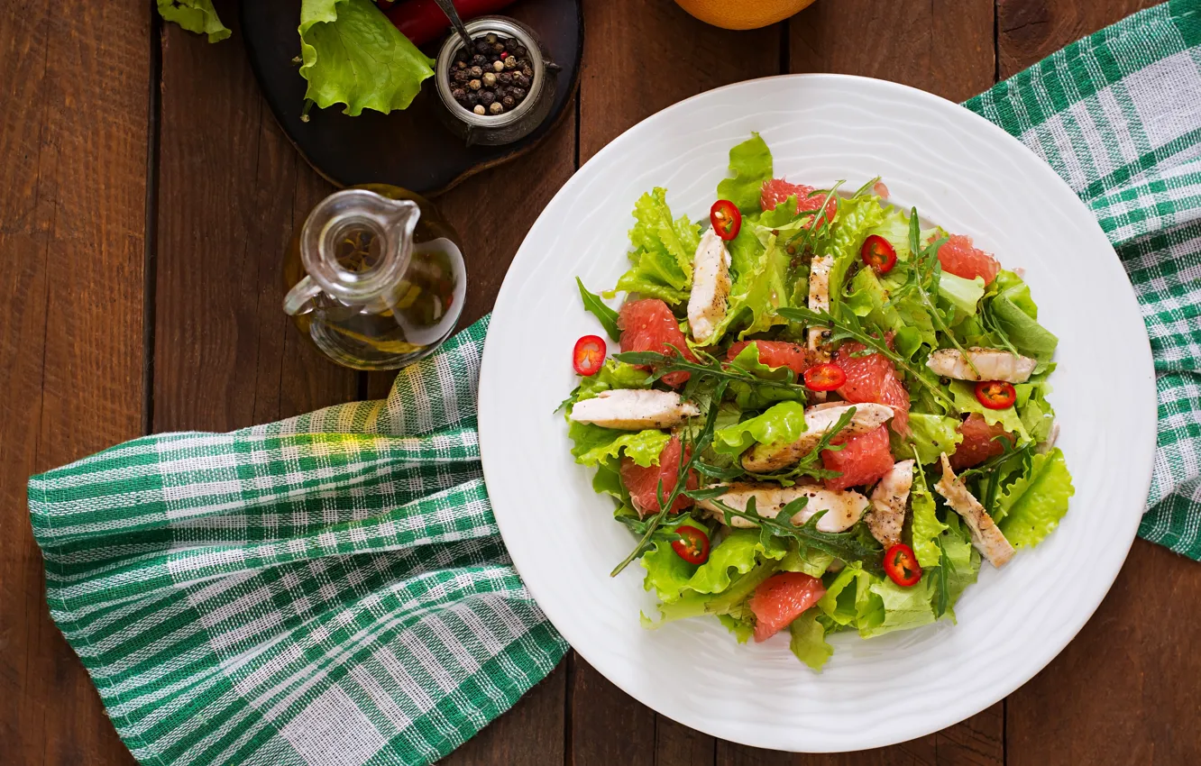 Фото обои рыба, грейпфрут, салат