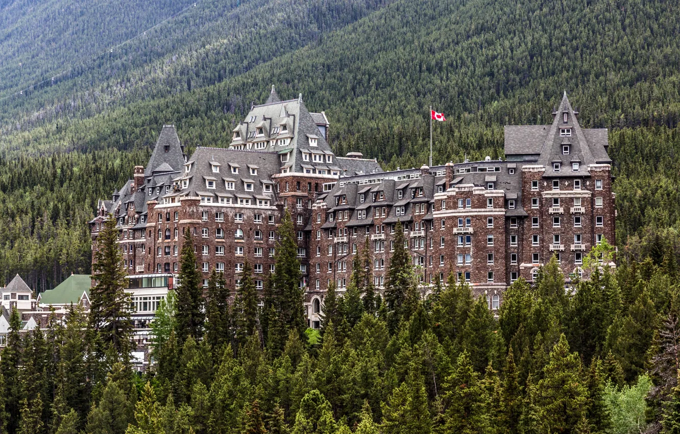 Фото обои лес, деревья, здание, Канада, отель, Canada, Banff, Банф