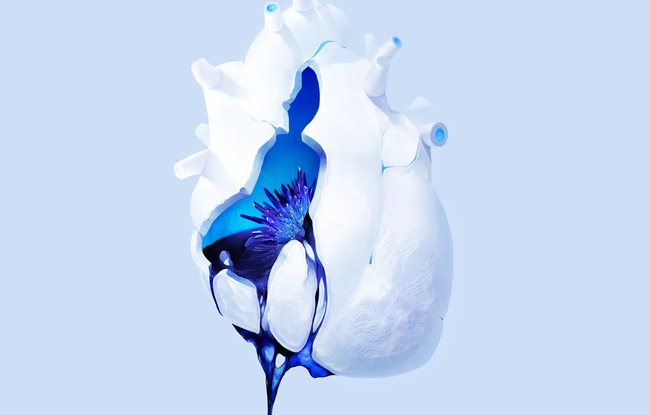 Фото обои кристалл, синий, сердце, bouno satoshi