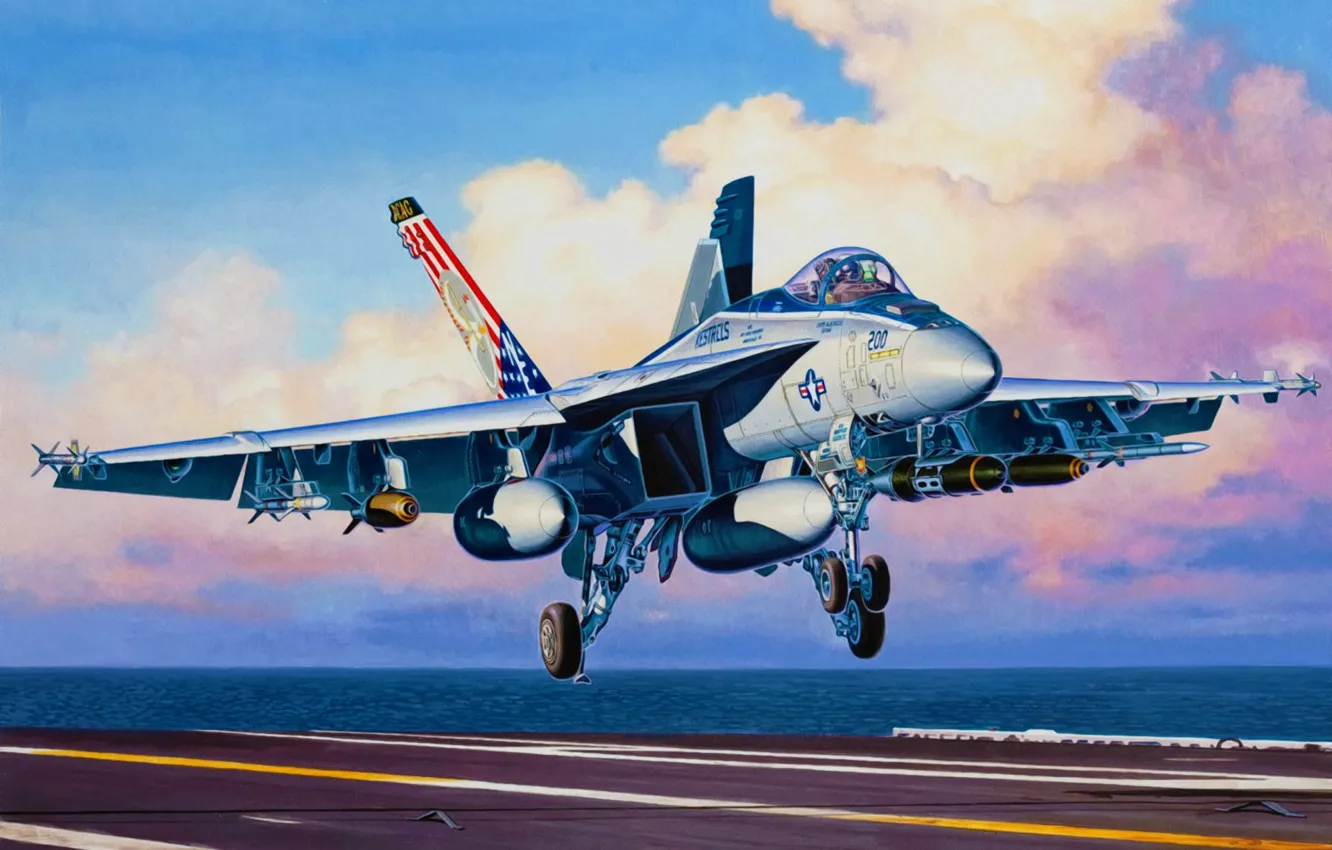 Фото обои war, art, painting, jet, F/A 18E Super Hornet