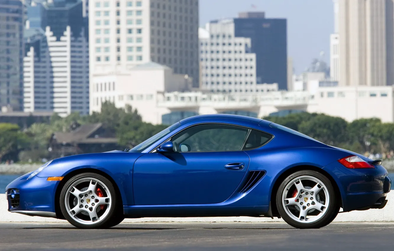 Фото обои Синий, Porsche, Cayman