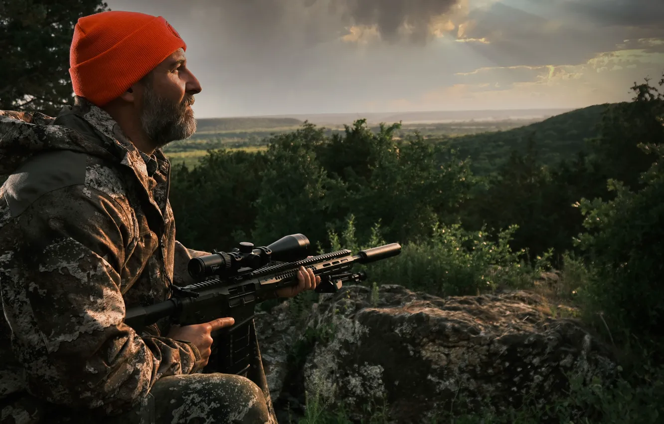 Фото обои Деревья, Мужчина, Снайперская винтовка, Remington MSR, Remington, Bolt-action sniper rifle