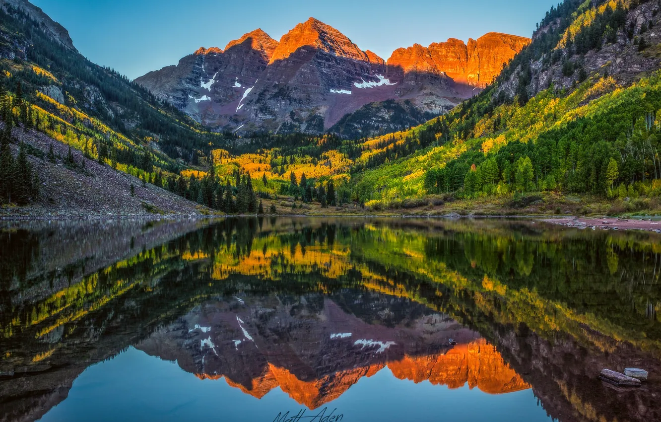 Фото обои осень, лес, отражения, озеро, Колорадо, США, скалистые горы, штат