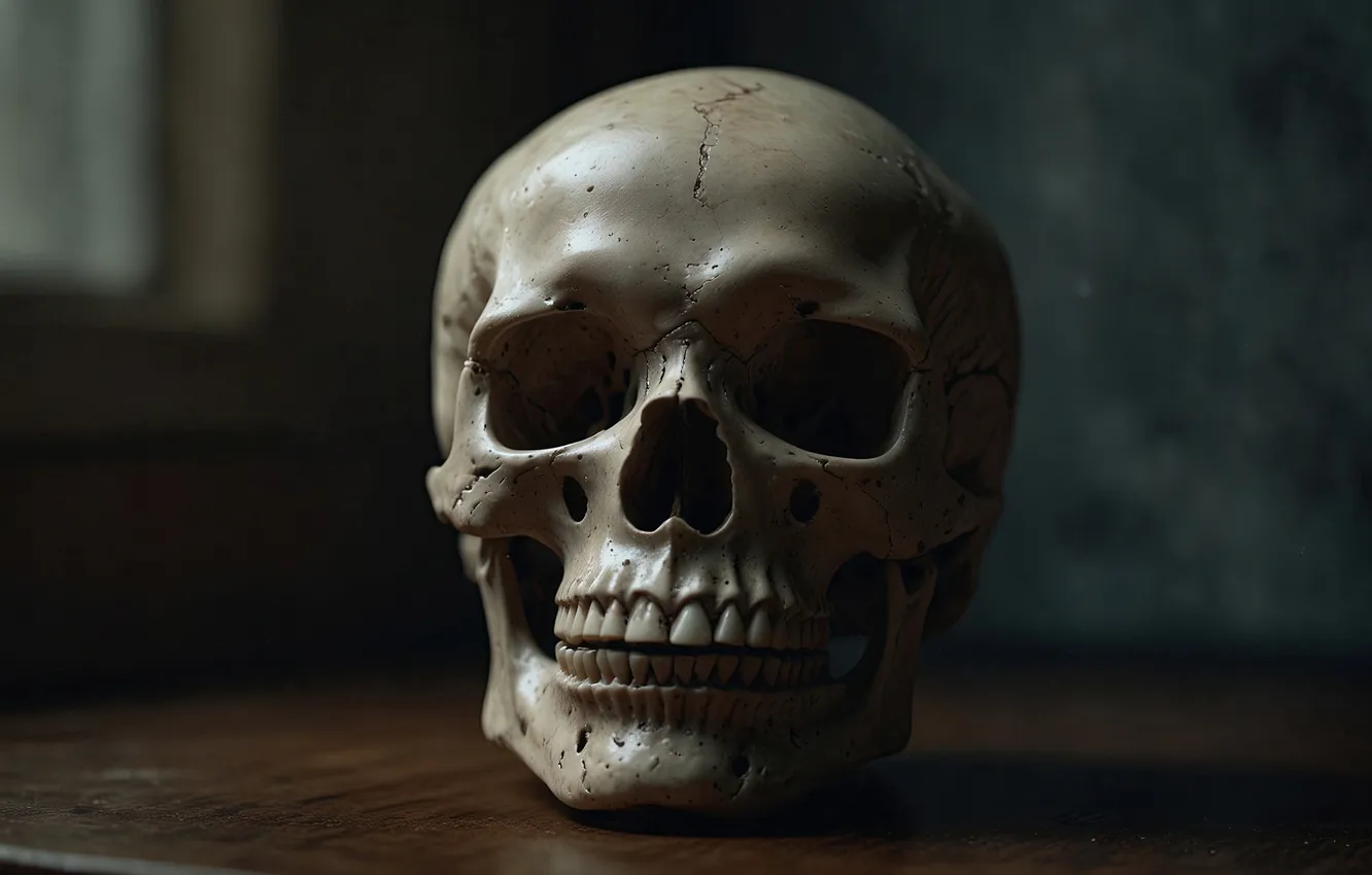 Фото обои skull, human, cracks, AI art