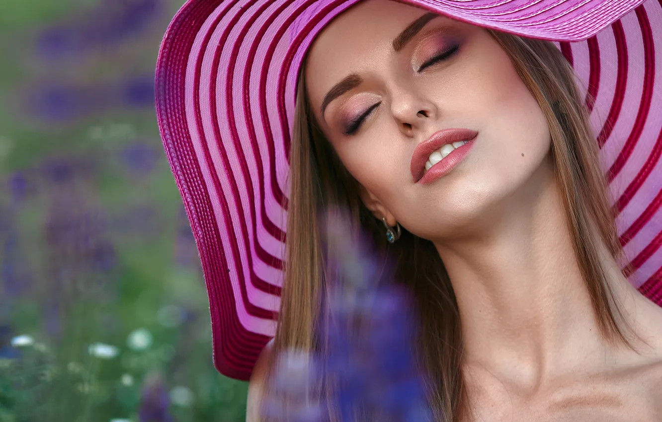 Фото обои девушка, природа, портрет, шляпа
