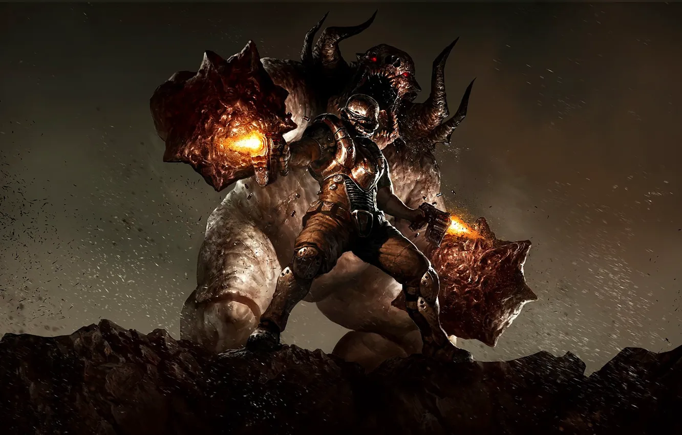 Фото обои оружие, искры, монстры, существа, Doom 3