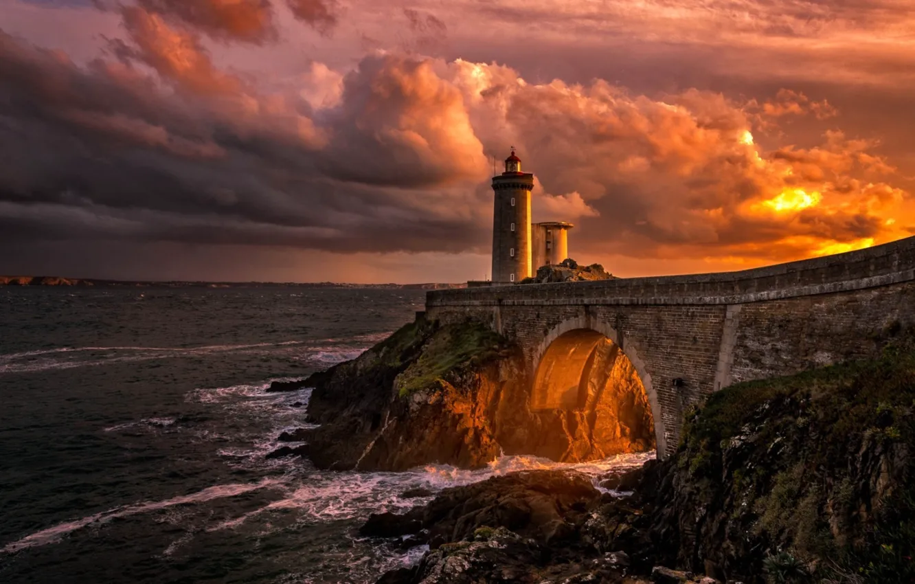 Фото обои море, скалы, маяк