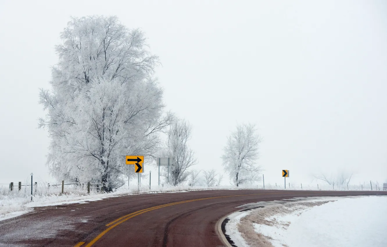 Фото обои зима, дорога, поворот