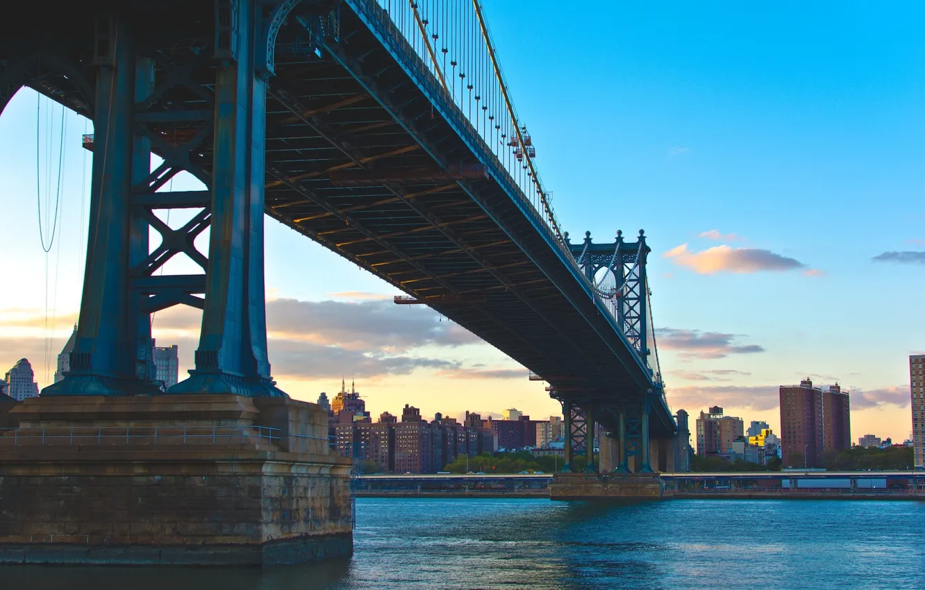 Фото обои небо, река, Бруклинский мост, Brooklyn Bridge