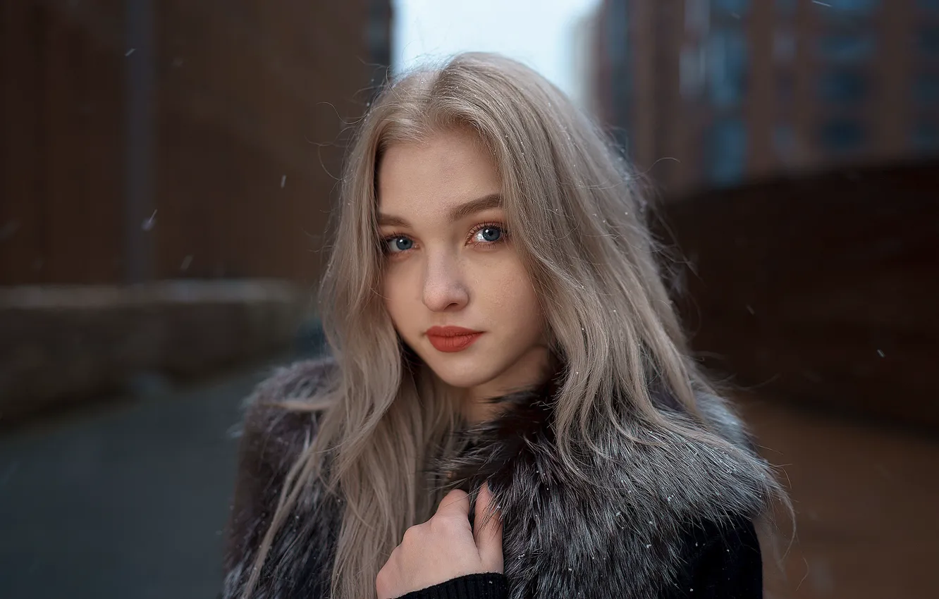 Фото обои зима, снег, губки, прелесть, локоны, Alex Four