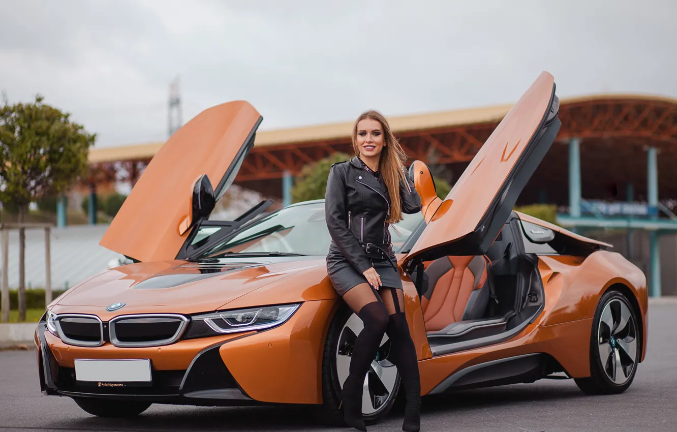 Фото обои машина, авто, девушка, поза, Bmw i8, Salih Gökduman