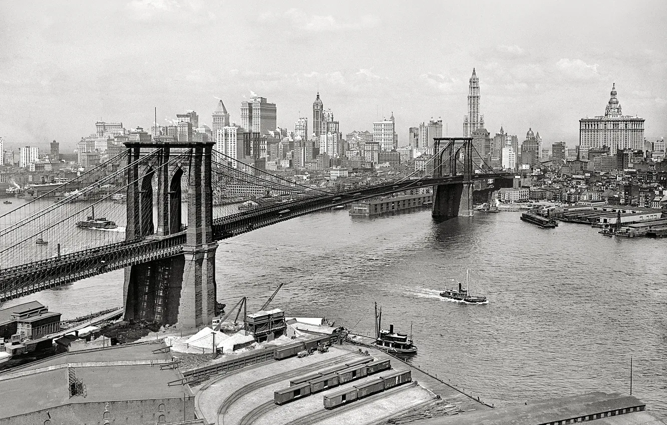 Фото обои мост, порт, New York, NYC, Brooklyn Bridge