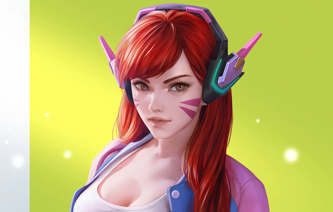 Фото обои девушка, Red Hair, Overwatch, D.Va