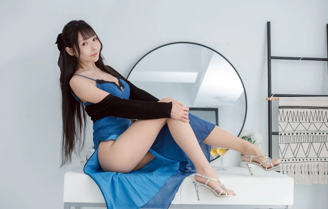 Фото обои девушка, поза, азиатка